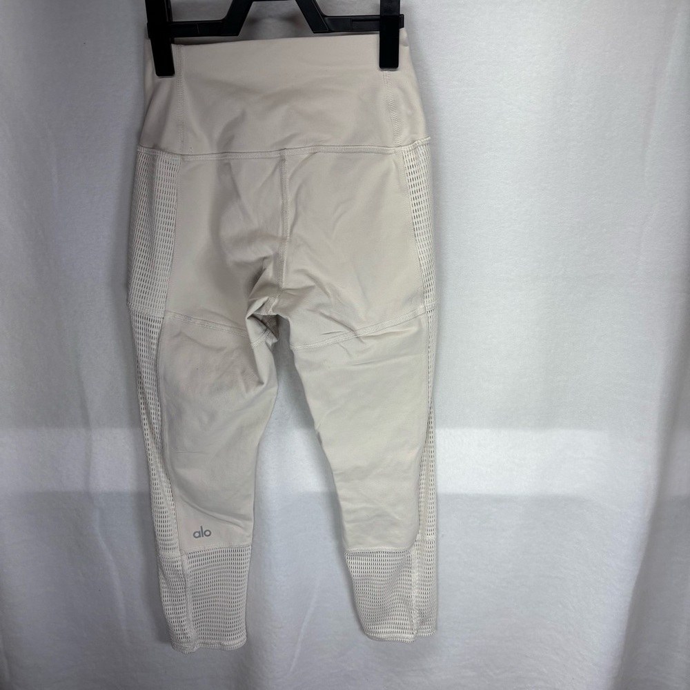 Alo Yoga High Waist Mesh Panel‎ Leggings Cream XS Athleisure Workout - Picture 5 of 6